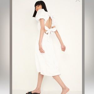 Bardot Tiered MIDI Dress in Orchid - White Open Back Bow Dress